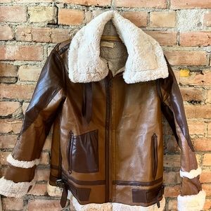 CHOOSY vegan leather faux shearling lined aviator bomber jacket